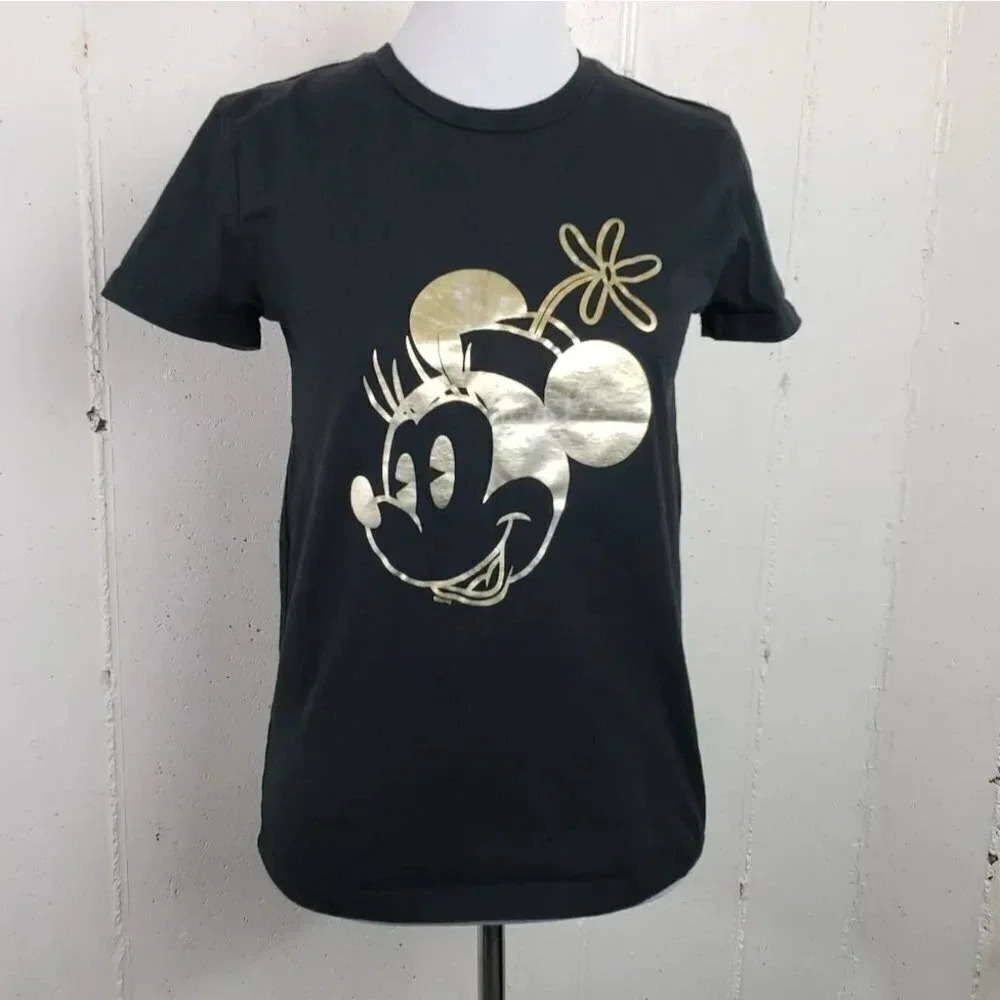Disney Store T-Shirt S Black Minnie Mouse Gold Foil Adorable Graphic Tee
